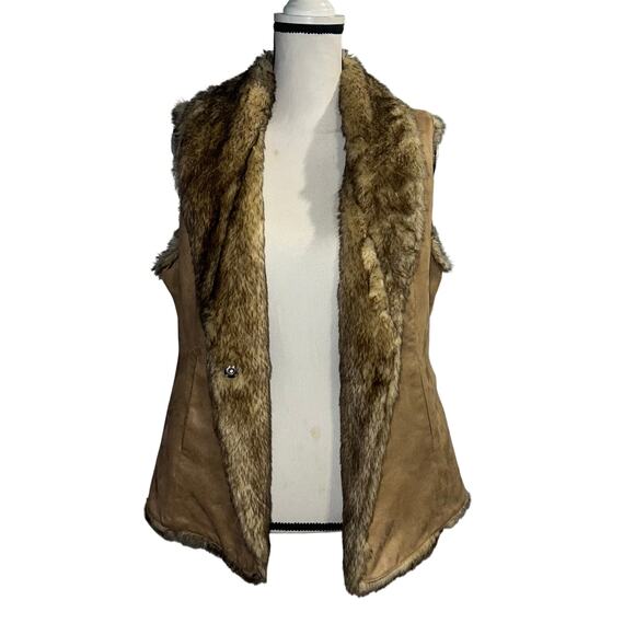 Crosby Tan Faux Suede and Fur Sleeveless Warm Winter Layering Vest Size Large - Picture 4 of 14
